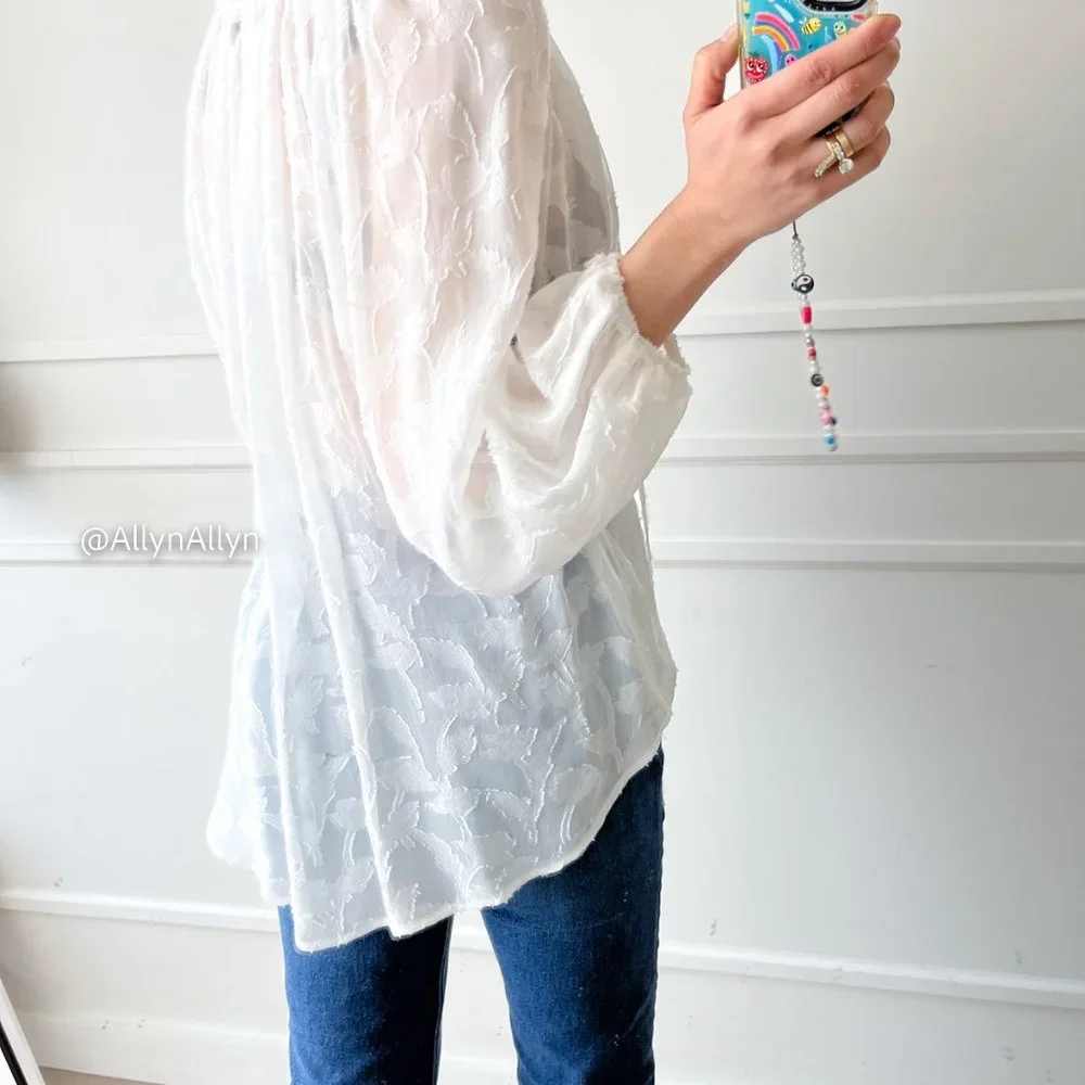 Sheer Blouse with Floral Applique - Picture 9 of 16